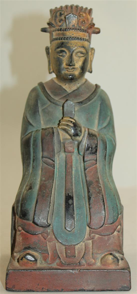 A Chinese polychrome bronze seated figure of the Jade Emperor, 25cm